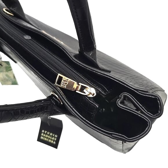 Studio Badgley Mischka Large Vegan Croc Embossed Top Zip Side Snaps Leather Bag - Picture 7 of 12